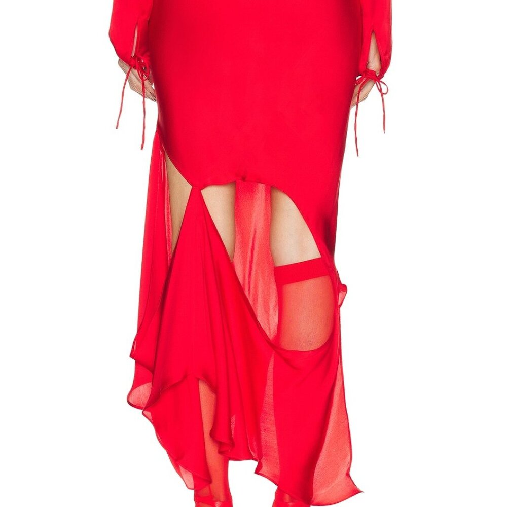 NEW NWT Acne Studios Draped Skirt in Bright Red FWRD silk assymetrical midi - Picture 4 of 8